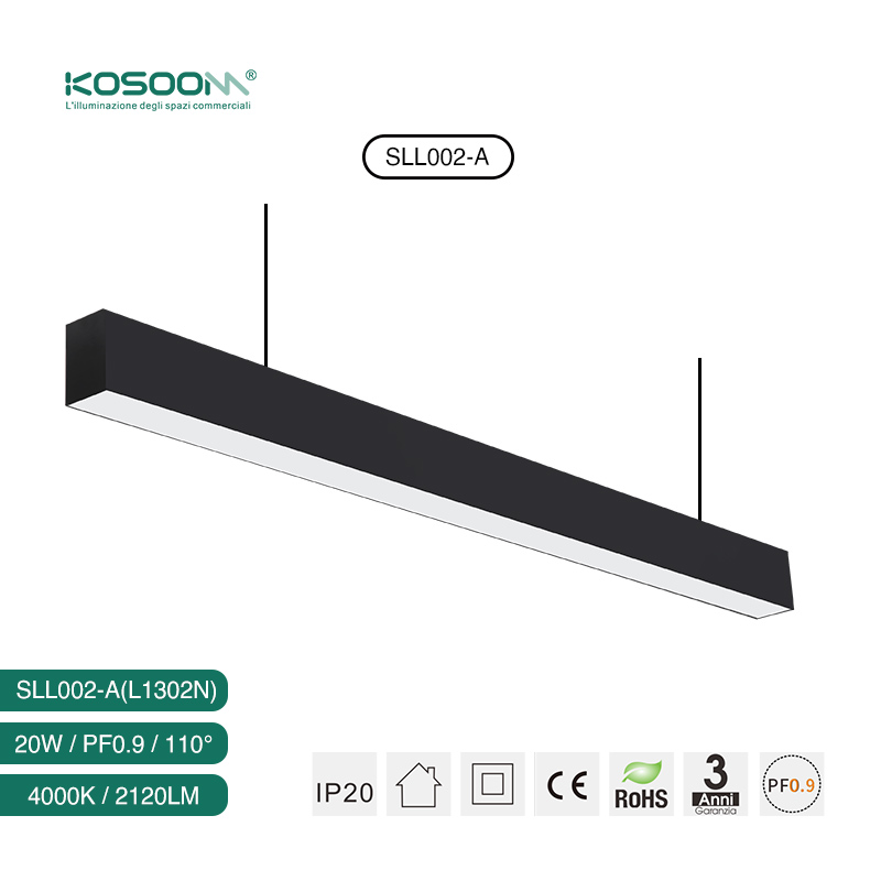 Negro Lámpara Lineal LED de Techo Colgante Eficiente 20W 4000K 2100LM Ángulo 110˚ Negro -Kosoom - Imagen 4