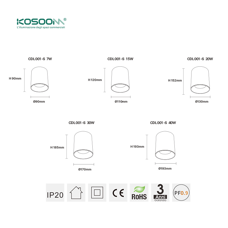 20W 4000K 1780LM LED Downlight Blanco Foco de Superficie Redondo para Comercios D1006 CRI≥90 CDL001-S -Kosoom - Imagen 6