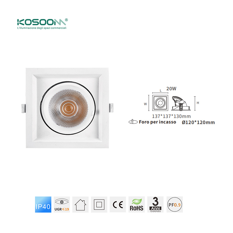 Comercios Oficinas Foco Regulable 20W 3000K 1650LM Blanco Downlights Focos Empotrables LED C0407 CSL004-A -KOSOOM - Imagen 6