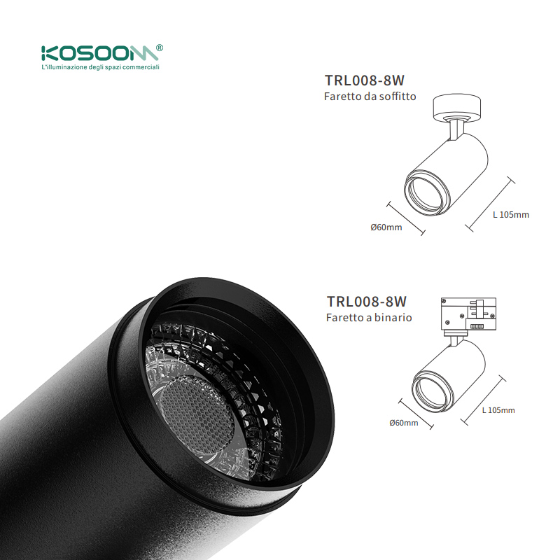 Eficiencia Energética Foco al Techo LED Spotlight 8W 560LM Negro LED Carril Iluminación 3000K TRL008-T0801N- Kosoom - Imagen 8