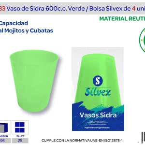 Pack 4 vaso sidra 600cc reutilizable verde