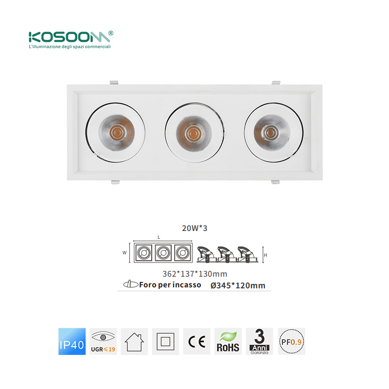 Downlight Eficiencia Energética C0412 Focos Empotrables LED de Bajo Consumo Regulable 20W*3 4000K 5100LM CSL004-A KOSOOM - Imagen 6