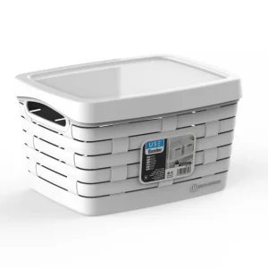 Cesta pequeña con tapa serie BAMBOO blanco