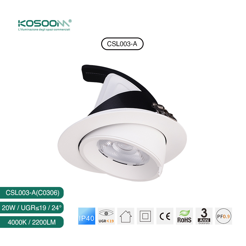 Foco LED Orientables Spotlight Regulable Empotrado de Trompa de Elefante para Comercios C0306 de Bajo Consumo IP40 20W 4000K 2200LM CSL003-A Kosoom - Imagen 3