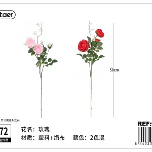 Rosa artificial con hojas 50cm