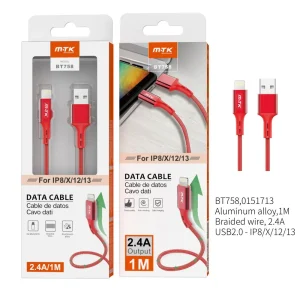 Cable iphone rojo 2A 1m