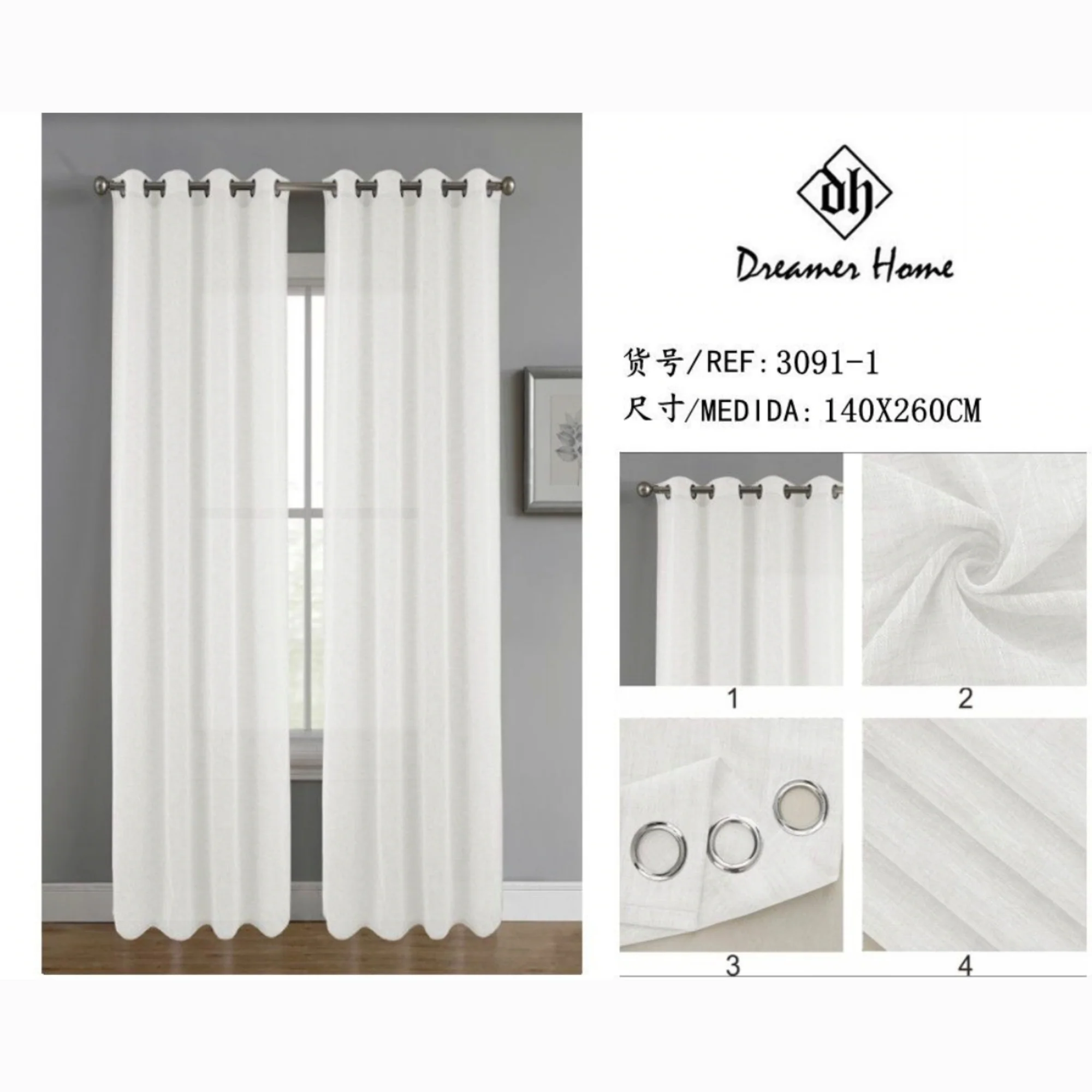 Cortina visillo lino 140*260cm blanco - Imagen 2