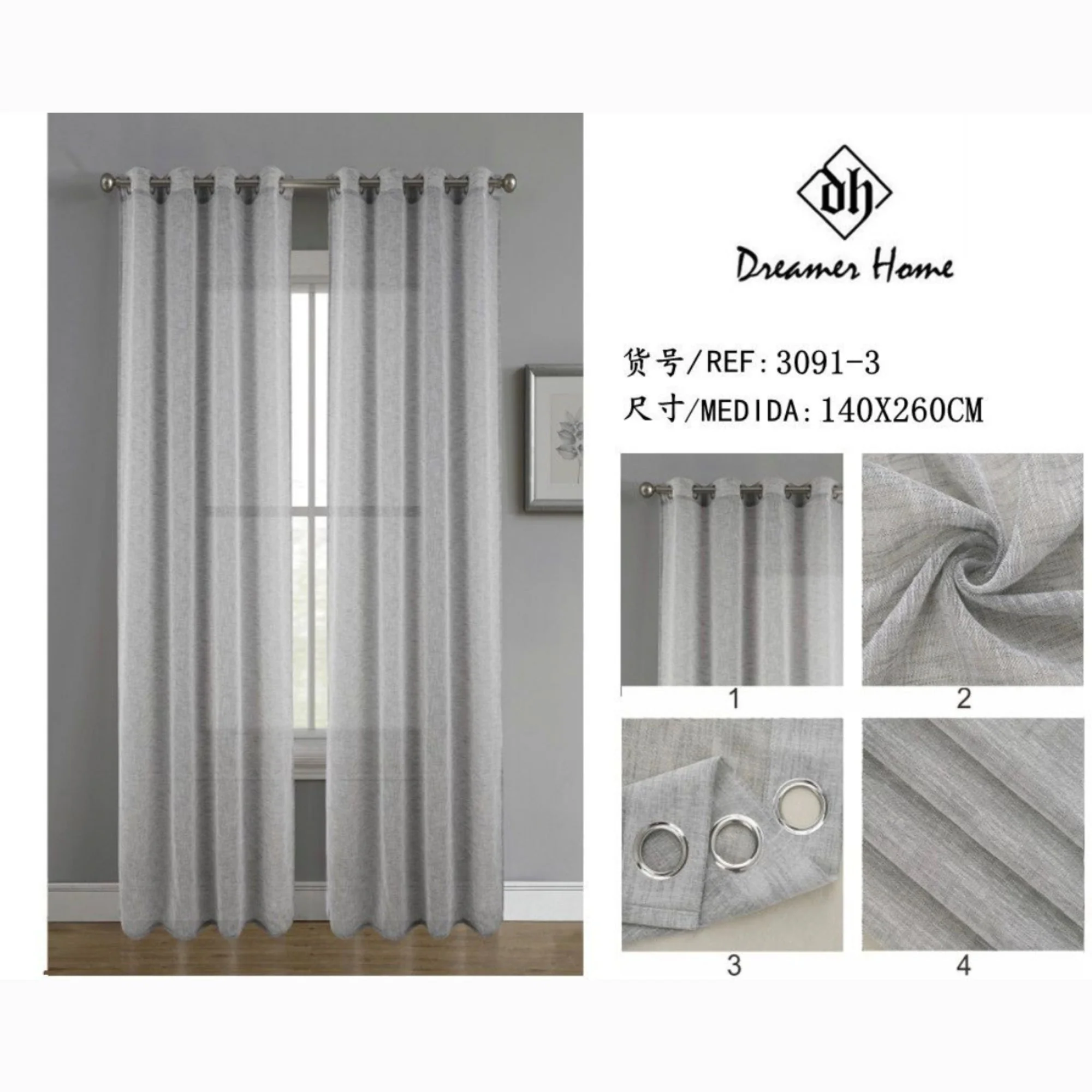 Cortina visillo lino 140*260cm gris - Imagen 4